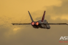 F/A-18A Hornet A21-35 with the after burners lit and about to pull up.